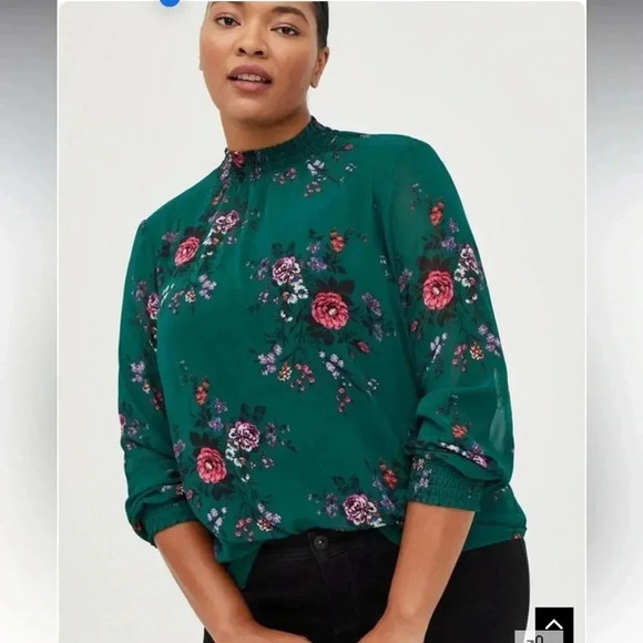 Torrid Chiffon Smocked Mock Neck Blouse size 1X - Picture 1 of 7